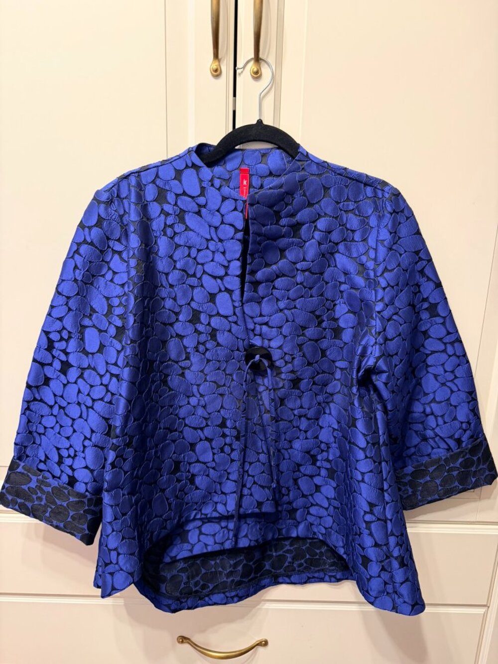 IC BY CONNIE K Women’s Royal Blue Asymmetrical Hi Low Jacquard‎ Jacket (Size XL)